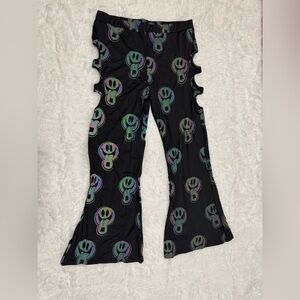 New 2x rainbow reflective happy face black pants festival rave raver y2k flair